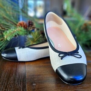 J Crew Womens Textured Woven Canvas Leather Almond Toe Bow Flats Beige Size 8